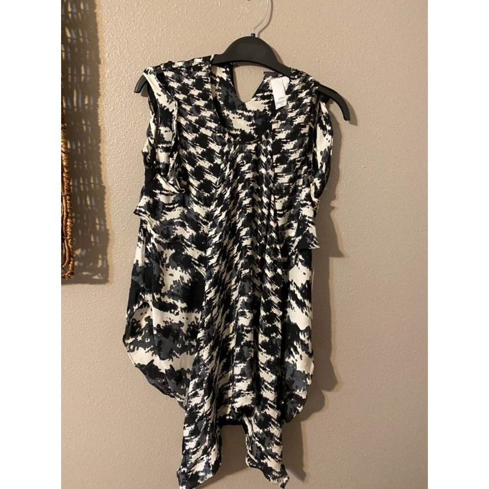 Anthropologie 2BRych Too Black Ivory 2 XS extra small Silk Houndstooth NWT - Picture 5 of 6